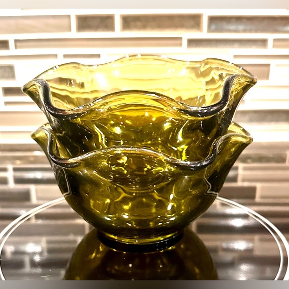 Anchor Hocking Other - Vtg MCM Anchor Hocking Avocado Green Glass Dip/Nut/Candy Dish Bowls set of 2